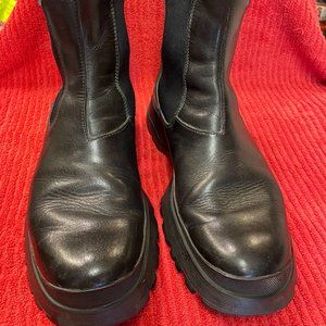 Prada Mens Chelsea Boots Black Leather Mid Calf Round Toe Pull On Made In Italy